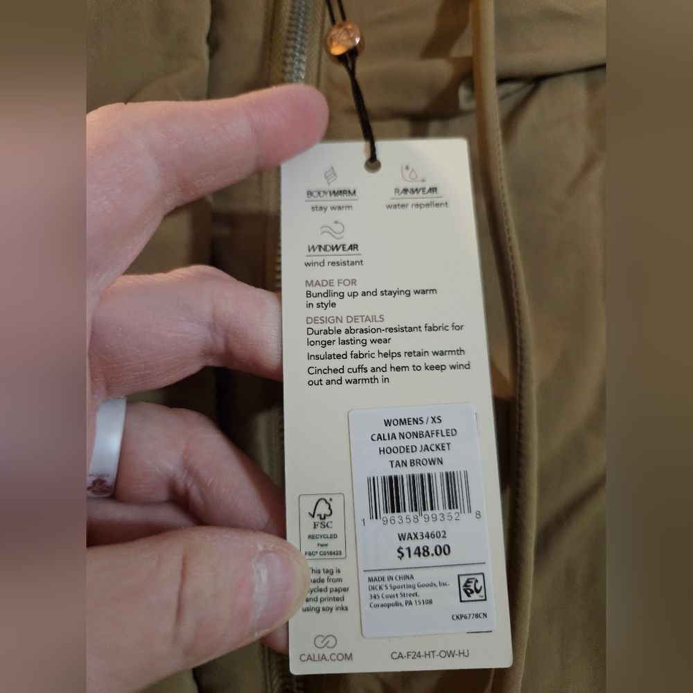 CALIA Women's Nonbaffled Hooded Jacket: TAN BROWN: NEW WITH TAGS: SIZE XS - Picture 3 of 6